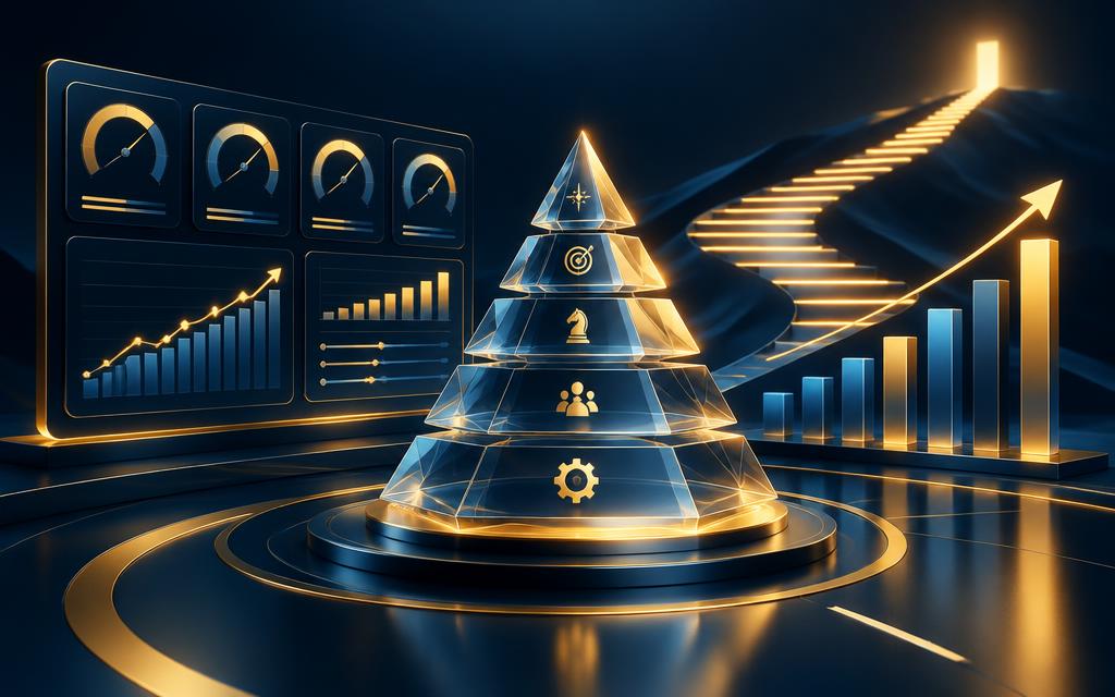 Executive performance dashboard, leadership framework pyramid and growth pathway