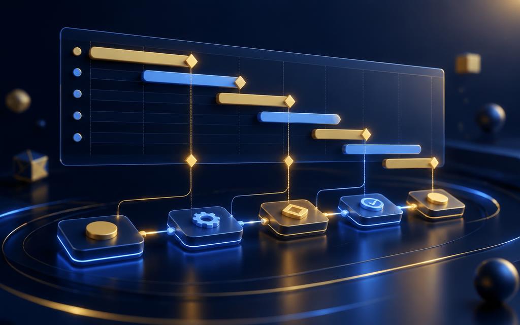 Project timeline with milestones linked to connected workflow stages